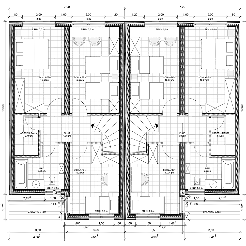 Grundriss vom 2. Stock des Mehrfamilien Modulhauses F-2 von MDLhaus.