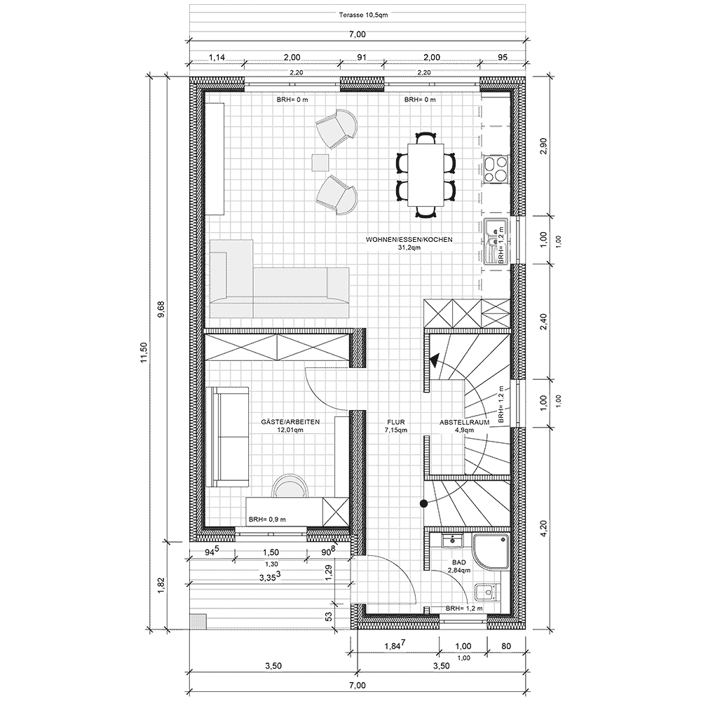 Grundriss vom Erdgeschoss vom Doppelstock Modulhaus DS-4