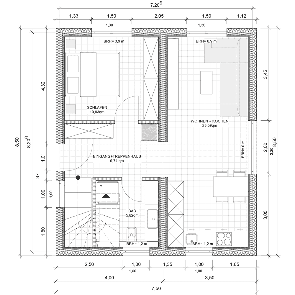 Grundriss vom Erdgeschoss vom Doppelstock Modulhaus DS-3