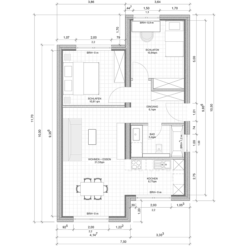 Grundriss von dem preiswerten Kompakt Modulhaus C-2 von MDLhaus