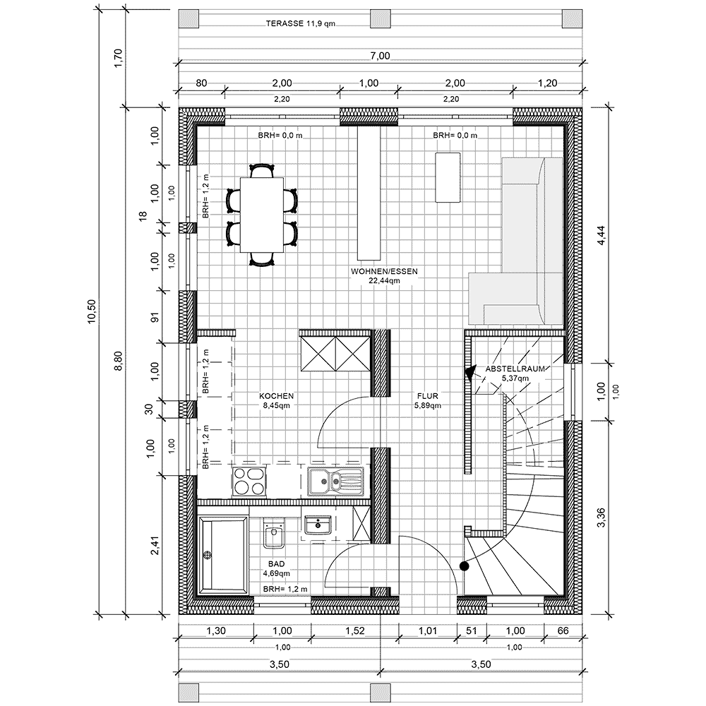 Grundriss vom Erdgeschoss vom Doppelstock Modulhaus DS-4