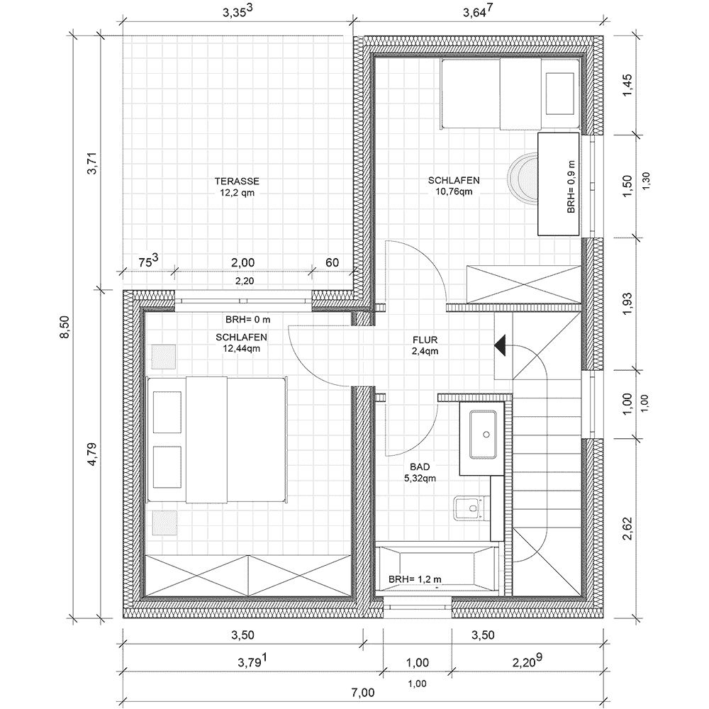 Grundriss des Obergeschosses vom Doppelstock Modulhaus DS-1