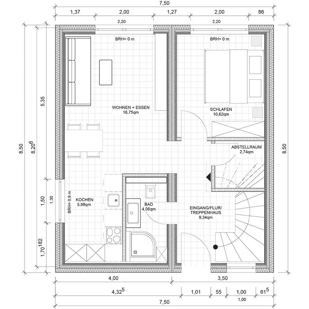 Grundriss vom Erdgeschoss vom Doppelstock Modulhaus DS-2